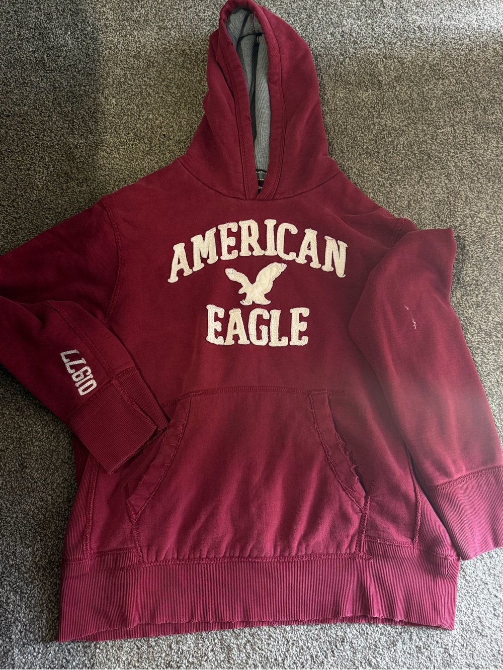 American Eagle Outfitters Maroon Hoodie with White Logo
